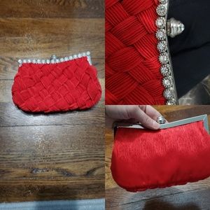 Red Cloth Woven Clutch-Never Used!